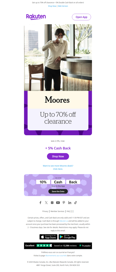 👔 Enjoy up to 70% off clearance at Moores plus 2X Cash Back