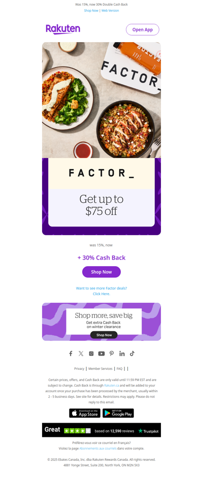 Get up to $75 off at Factor plus 30% Cash Back