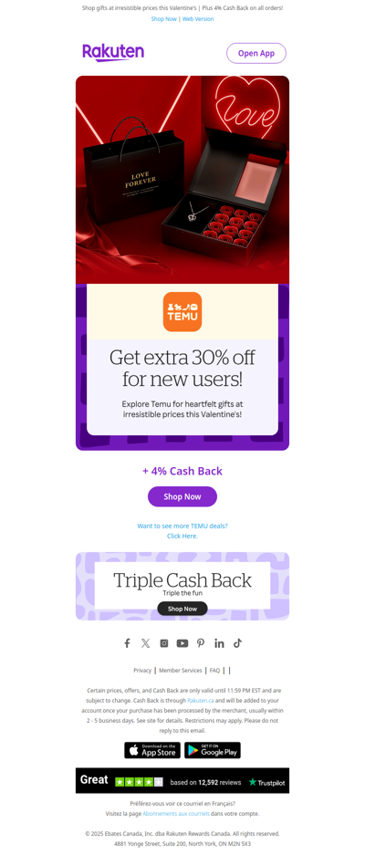 Get an extra 30% off for new users at TEMU plus 4% Cash Back