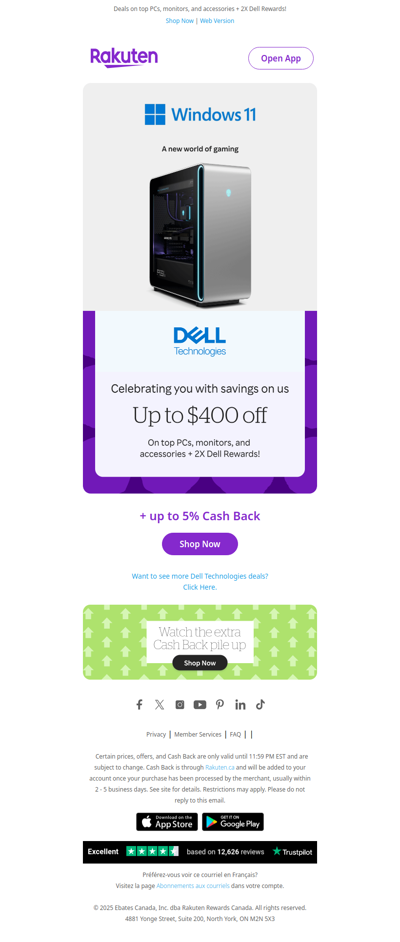 Enjoy up to $400 off at Dell Technologies plus up to 5% Cash Back