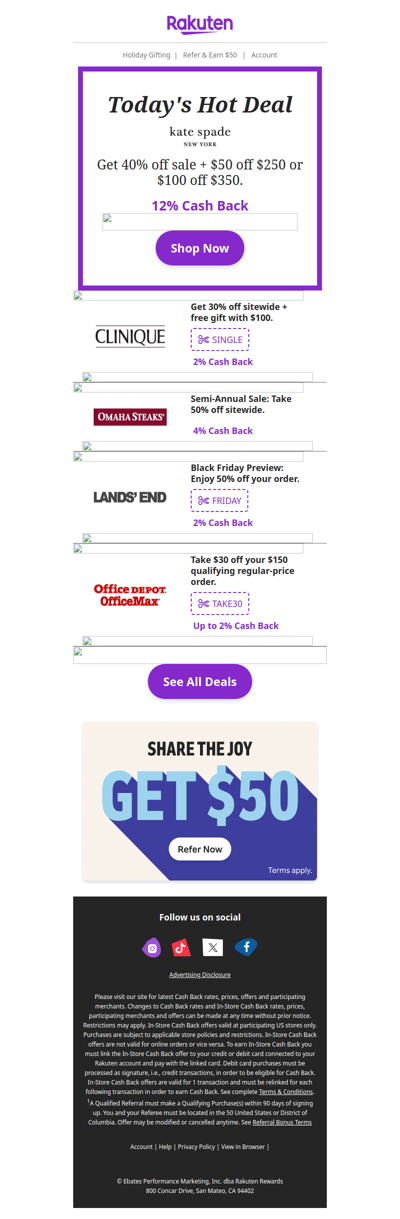 Hot Deal for you at kate spade new york: Get 40% off sale + $50 off $250 or $100 off $350.