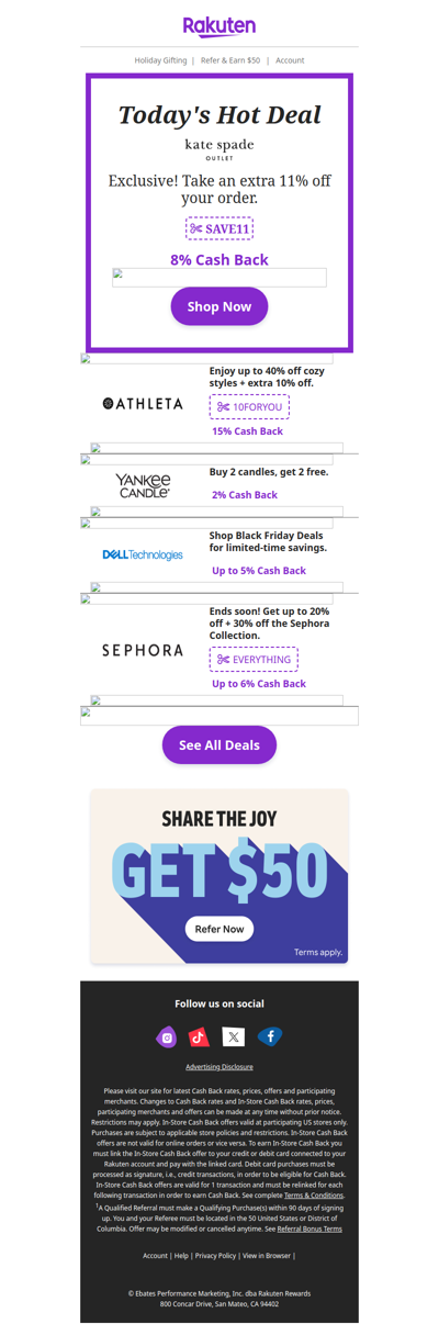 Hot Deal for you at kate spade outlet: Exclusive! Take an extra 11% off your order.