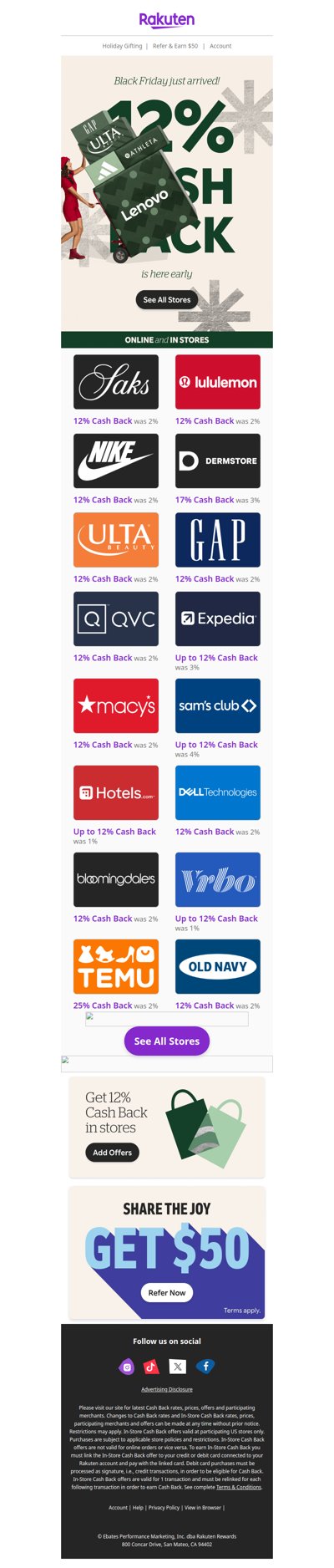 We’re thankful for 12% Cash Back 🤑