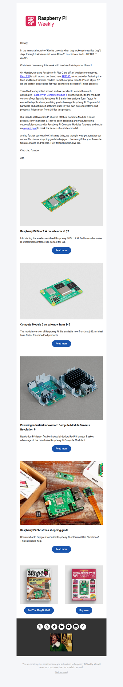 Raspberry Pi Weekly Issue #487 - Two new products! Introducing Compute Module 5 and Pico 2 W