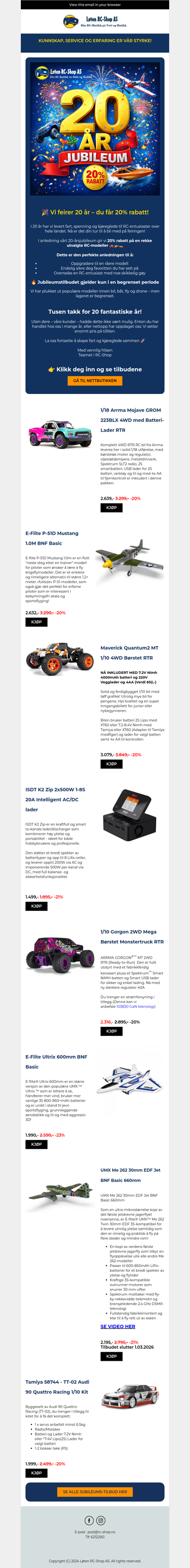 🎉 RC-Shop fyller 20 år – feir med 20% rabatt!
