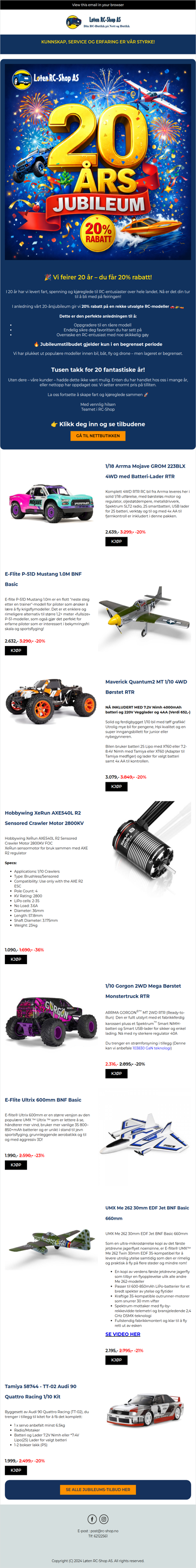 🎉 RC-Shop fyller 20 år, sjekk ut alle tilbudene nå 🤩
