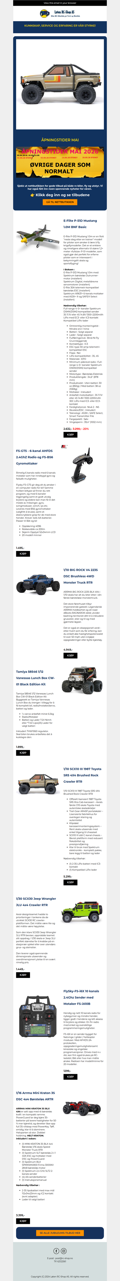Åpningstider Mai og rc-produkter på tilbud 🤩