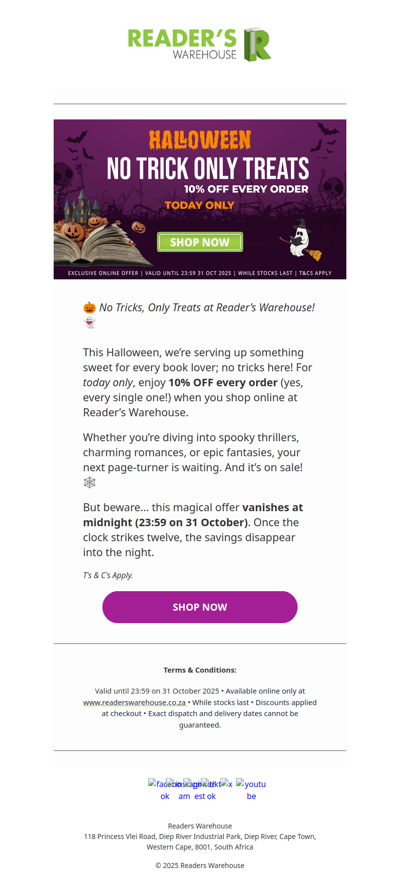 🎃 No Tricks, Only Treats — 10% OFF All Orders Today Only!