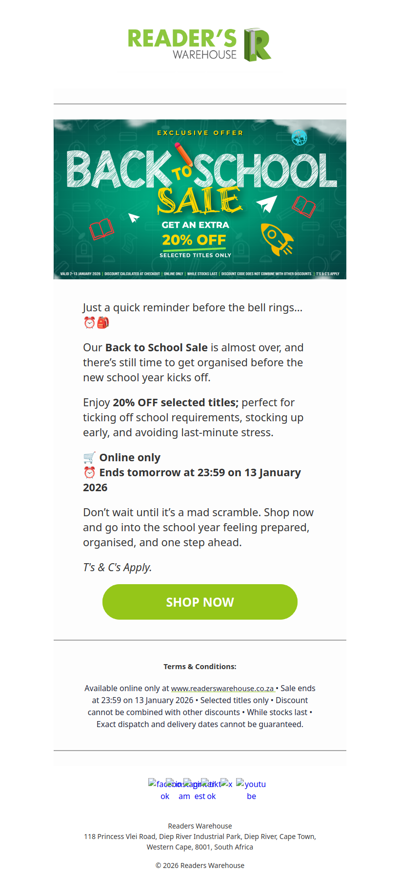 Last Chance to Get Ahead of the School Year with 20% OFF