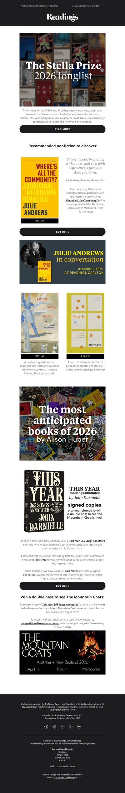 The Stella Prize longlist & new nonfiction