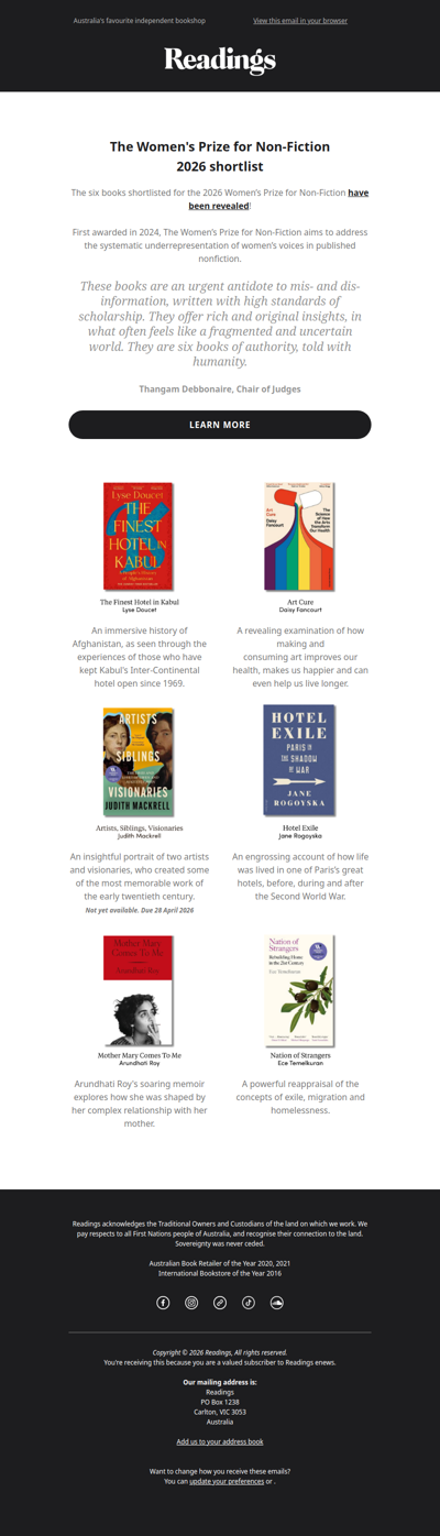 The Women's Prize for Non-Fiction 2026 Shortlist