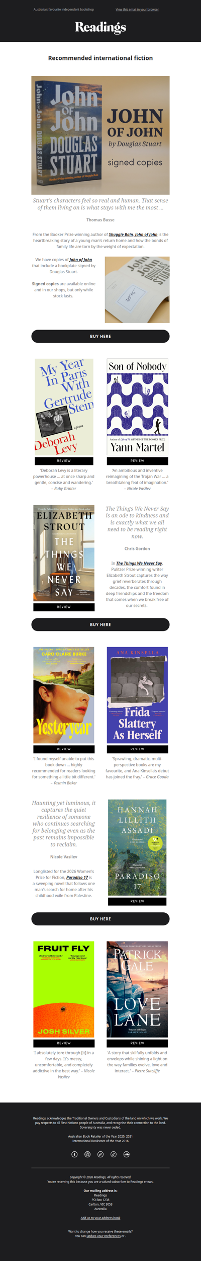 New books by Douglas Stuart, Elizabeth Strout, Yann Martel, Deborah Levy and more!
