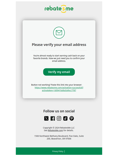 Verify your account with RebatesMe