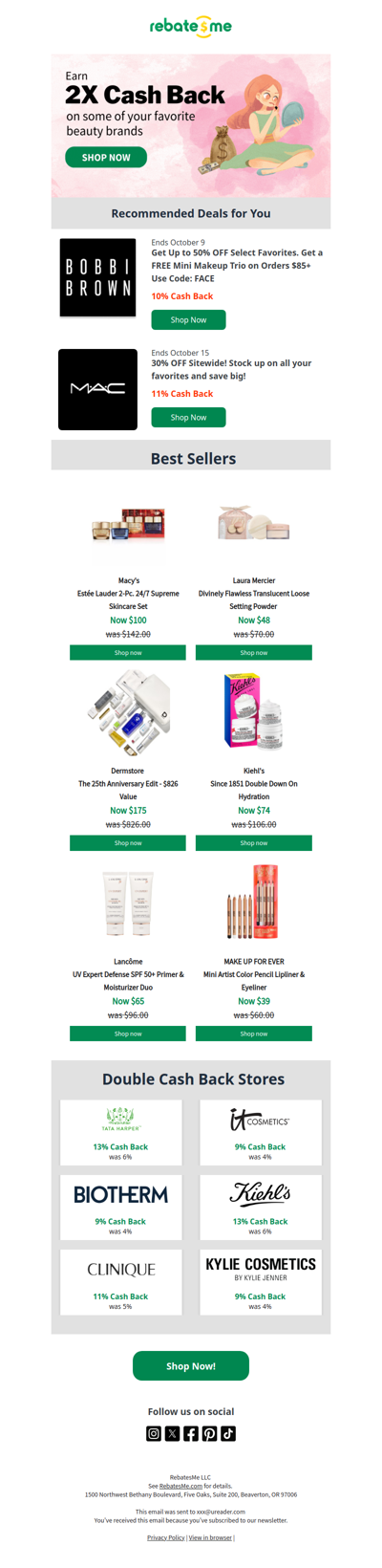 Don't Wait - Get 2X Cash Back on Beauty Brands Today