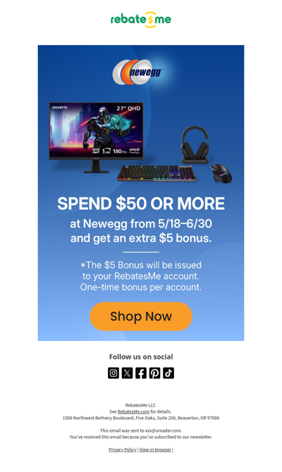 Get $5 when you spend $50