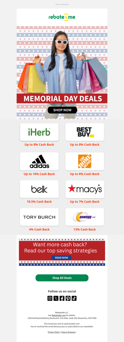 Memorial Day Deals = Extra Cash Back