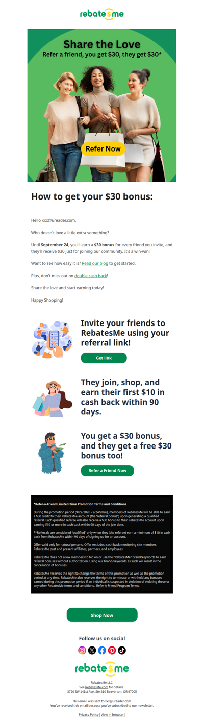 Share the love and get a $30 bonus