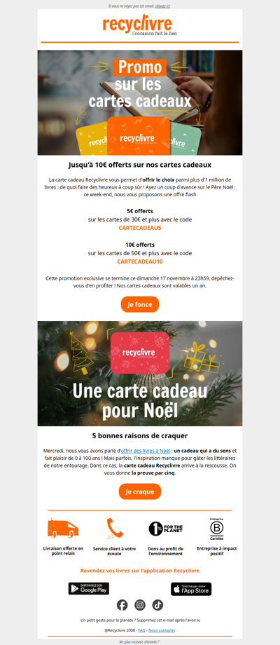 Offre flash : jusqu'à -10€ sur nos cartes cadeaux