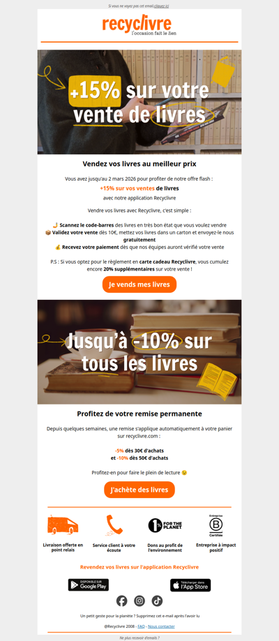Bonus : +15% sur la vente de vos livres