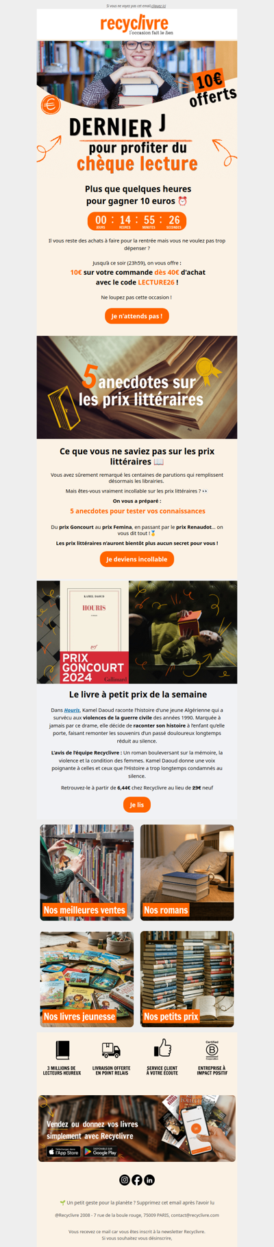 Dernier jour pour profiter de votre chèque lecture !