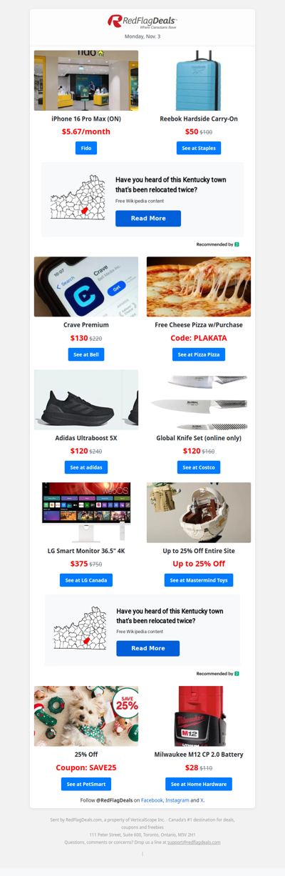 Today's Breaking Deals: Pizza Pizza Free Cheese Pizza with Code Today Only, 50% Off Reebok Luggage, adidas Runners, LG Smart Monitor + more!