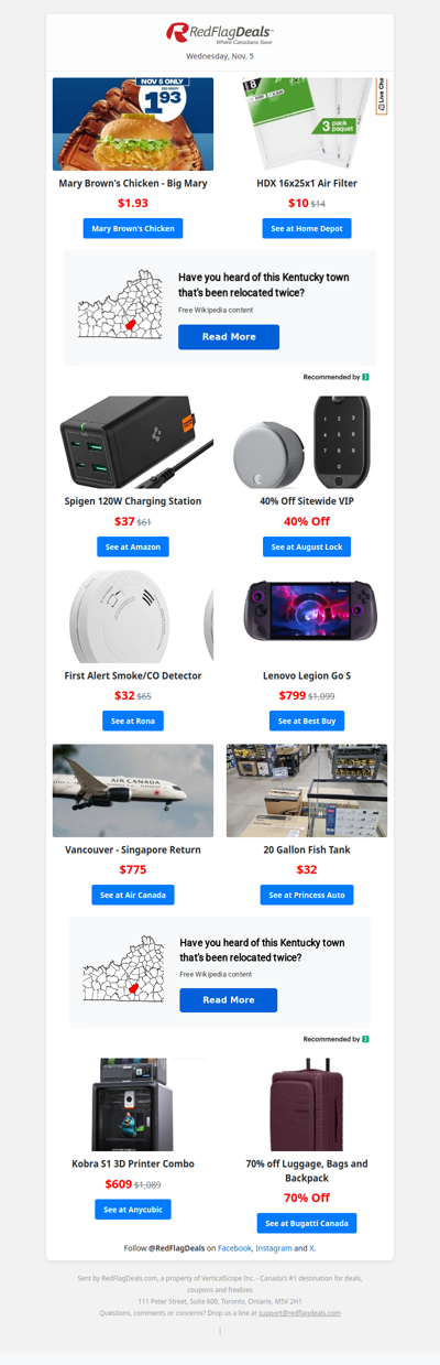 Today's Breaking Deals: Under $2 for Mary Brown's Big Mary,  Hot Flight Deals from Air Canada, 70% Off at Bugatti Canada, 50% Off Smoke/CO Detector + more!