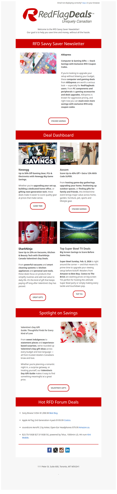 Exclusive RFD Savings for SuperBowl and Valentine's Day