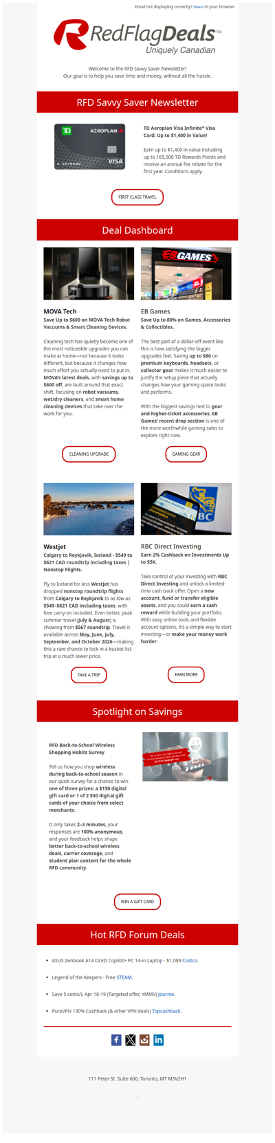 TD Aeroplan Visa Infinite* Card: Up to $1,400 in Value + New RFD Survey!