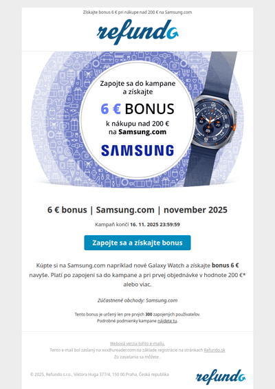 Získajte bonus 6 € pri nákupe nad 200 € na Samsung.com