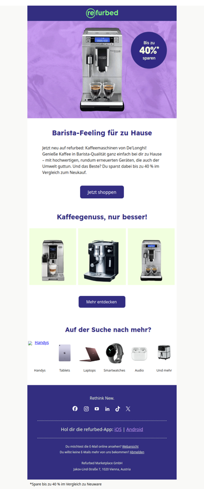 Jetzt neu auf refurbed: De'Longhi!