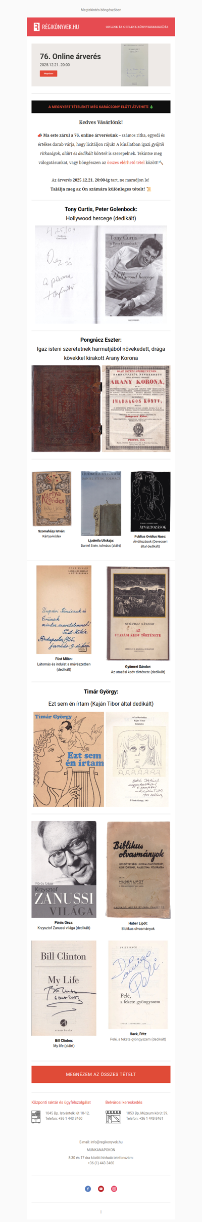 MA ESTE zárul a 76. Online árverésünk!🎄A megnyert tételt karácsony előtt átveheti