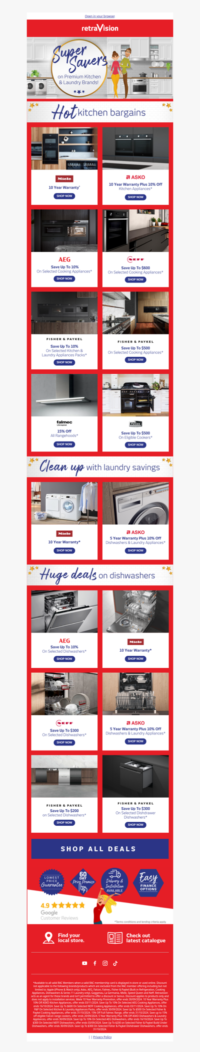 Super Savers On A Huge Range Of Kitchen & Laundry Appliances!