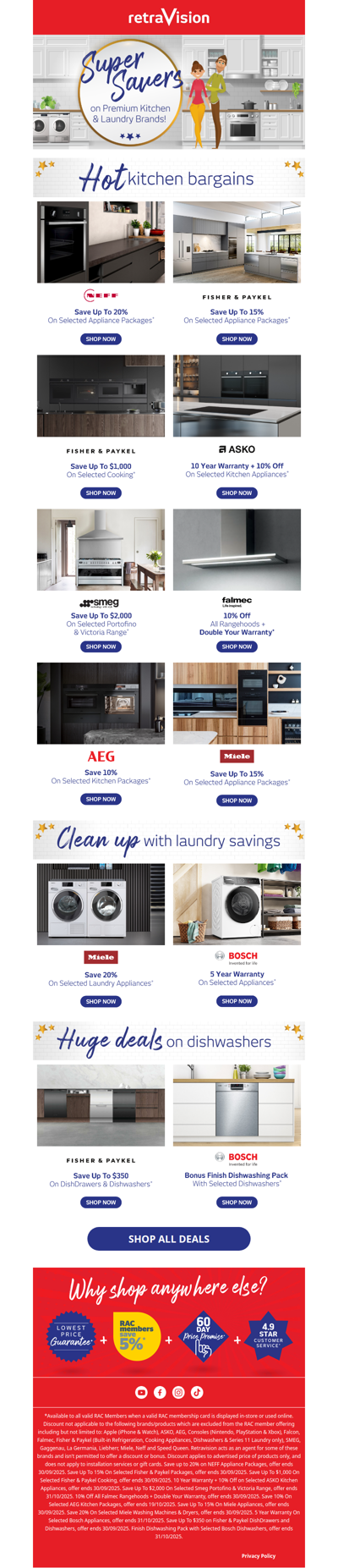 Huge savings on Miele, Bosch, ASKO, Smeg and more!