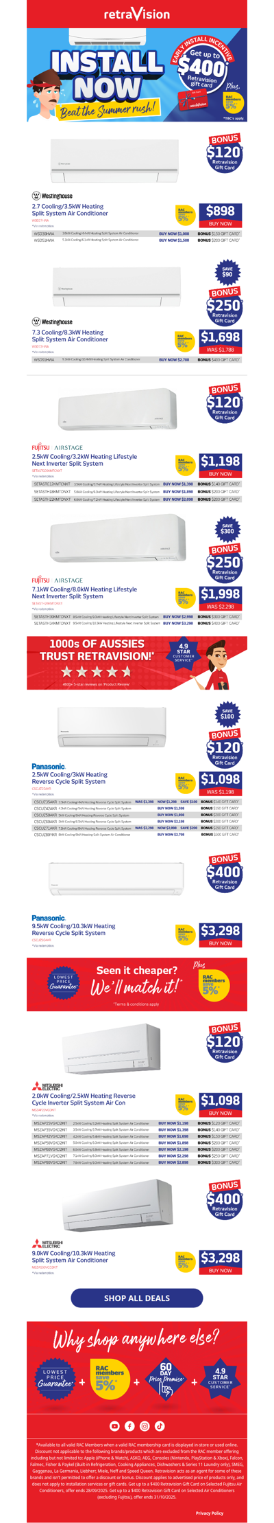 Beat the Heat & Get up to a $400 Retravision Gift Card!