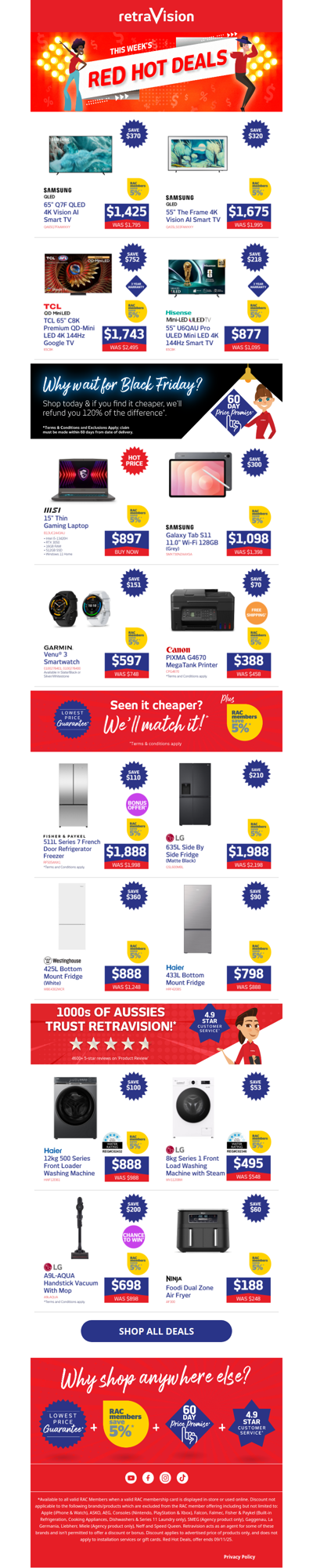 RED HOT: Samsung QLED TVs, MSI Gaming Laptops, Westinghouse Whitegoods & heaps more!