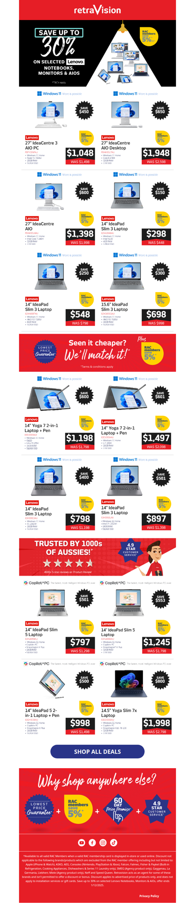 Black Friday: Save up to 30% on selected Lenovo Notebooks, Monitors & AiOs