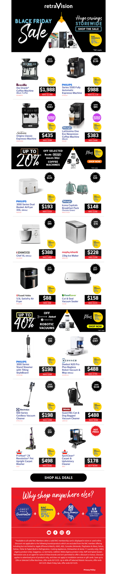 Save hundreds on Breville coffee machines, Ecovacs robot vacuums, Philips air fryers & heaps more!
