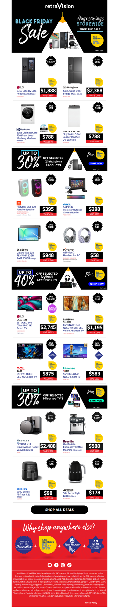 BLACK FRIDAY: $1,550 off LG TVs, $590 off Westinghouse Fridges, $300 off Samsung Tablets & heaps more