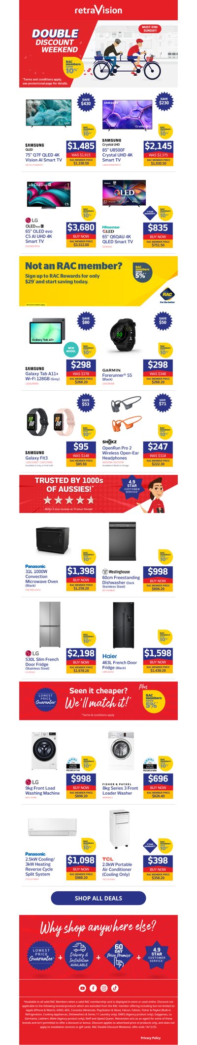 RAC Members, score 10% off LG, Hisense & more this weekend! 🌟