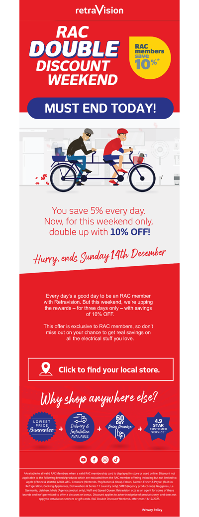 LAST CHANCE: RAC Double Discount Weekend Ends TODAY!