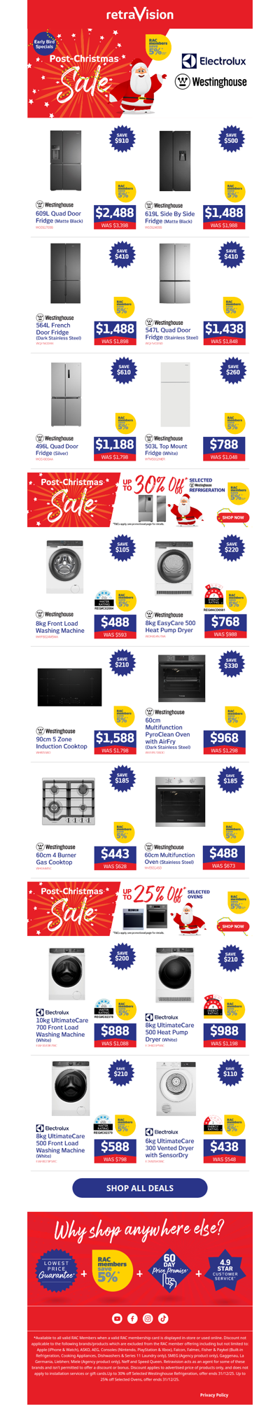 EARLY ACCESS: Electrolux & Westinghouse Post Christmas Offers!