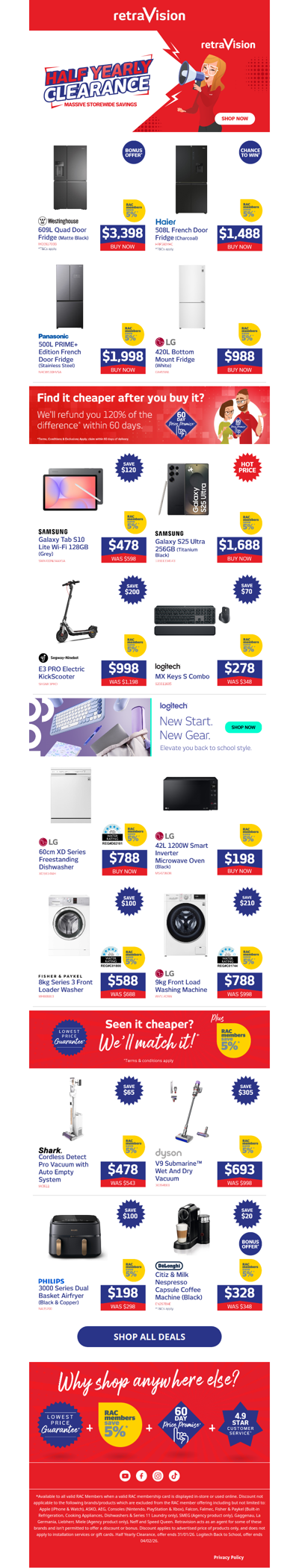 Half Yearly Clearance ON NOW: Save on Westinghouse, Samsung, Dyson & more!