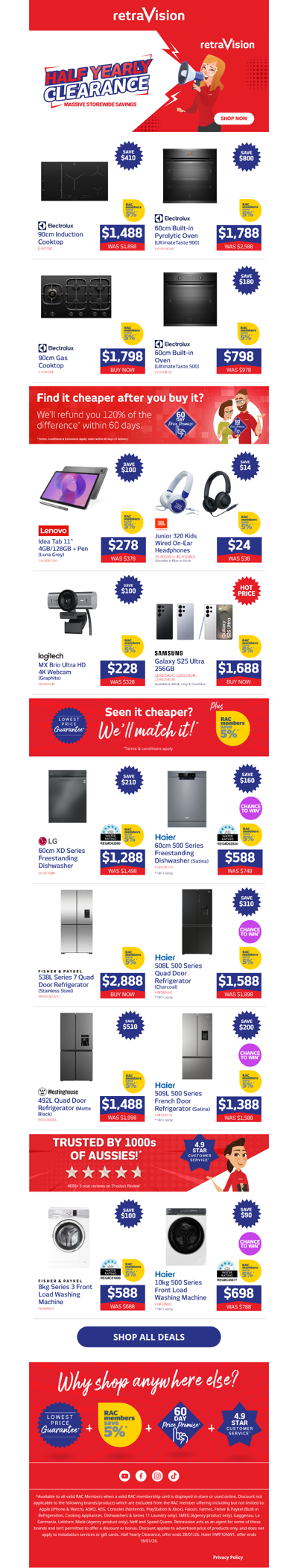 Save hundreds on Electrolux ovens, Lenovo tablets, LG dishwashers & heaps more!