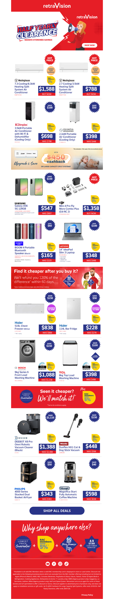 Half Yearly Clearance: Save on air conditioners, laptops, robot vacuums and more!