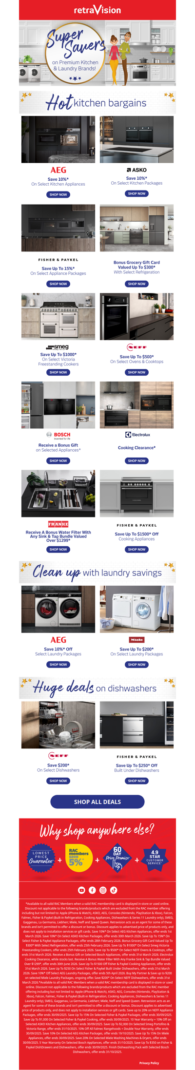 Huge savings on Miele, Bosch, ASKO, SMEG and more!