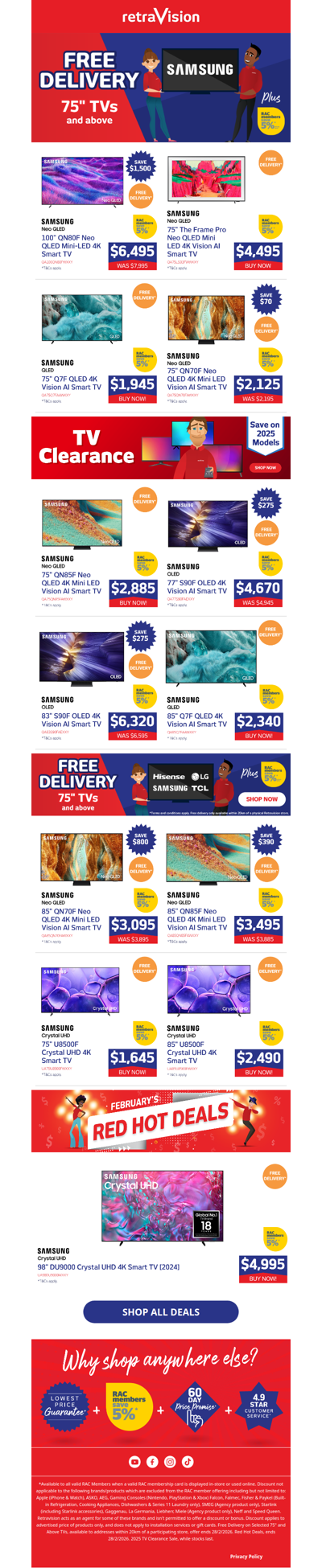 Elevate your viewing experience: Free delivery on Samsung TVs 75-inch & above!