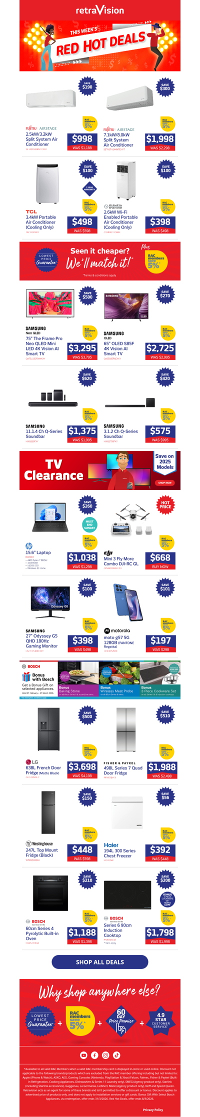 Save hundreds on Fridges, Fujitsu Air Conditioners, HP Laptops & heaps more!