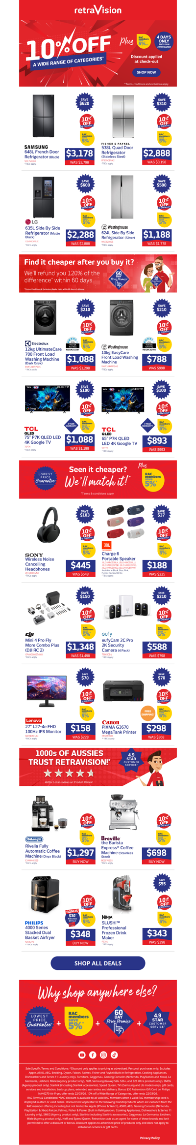 ON NOW: Save 10% on selected refrigeration, laundry, TVs, tech & more!