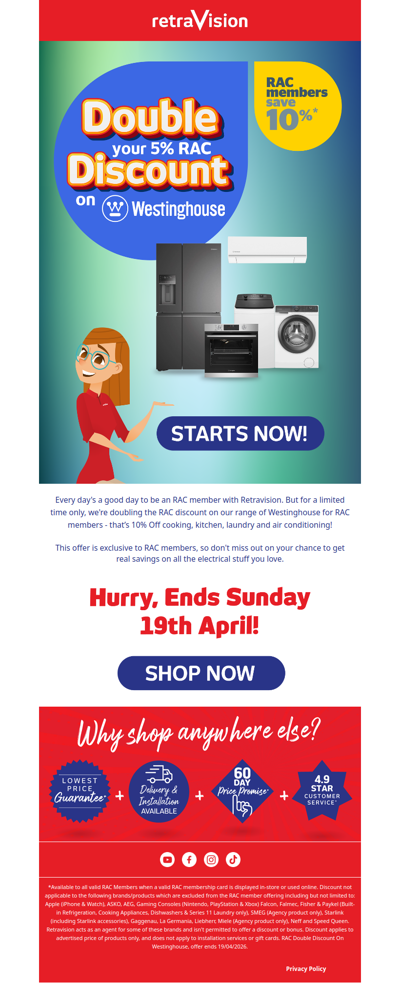 Double your savings with RAC on Westinghouse!