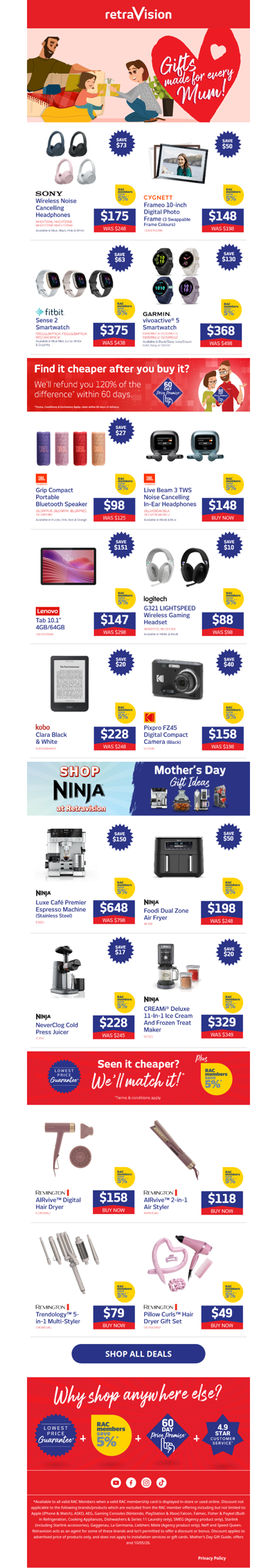 Find the perfect Mother's Day gift from Ninja, Sony, Kobo, Remington & more!